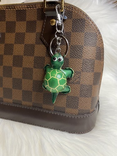 Leather green turtle bag charm - leather,